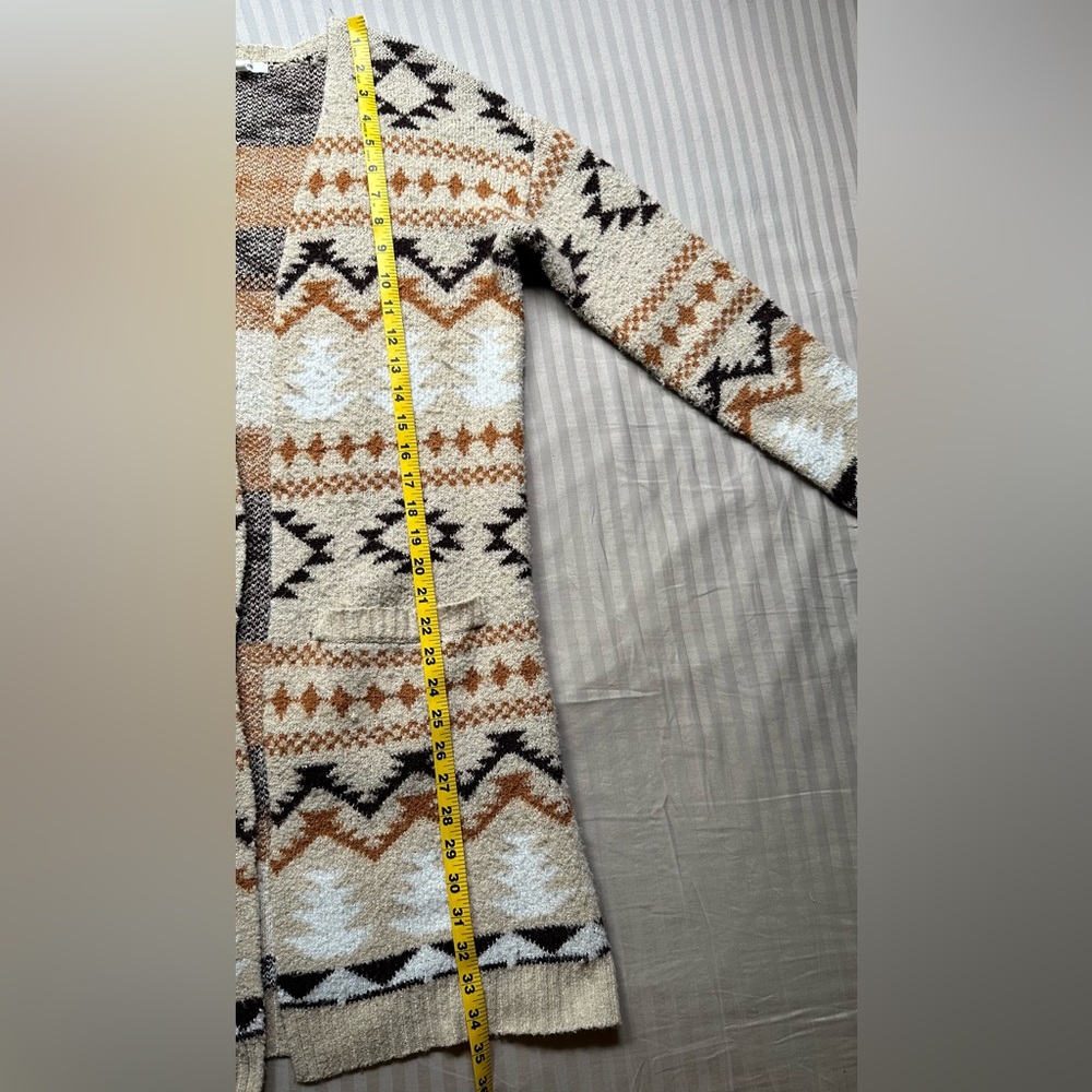 Maurices•long-sleeve knit cardigan/duster•xs•Aztec/tribal/southwestern•brown/tan - Picture 10 of 13